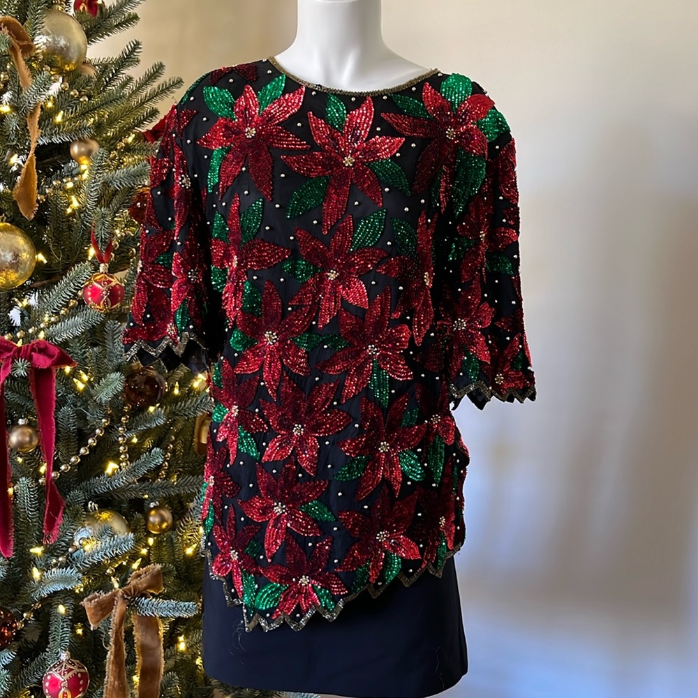 Vintage Beaded Christmas Top